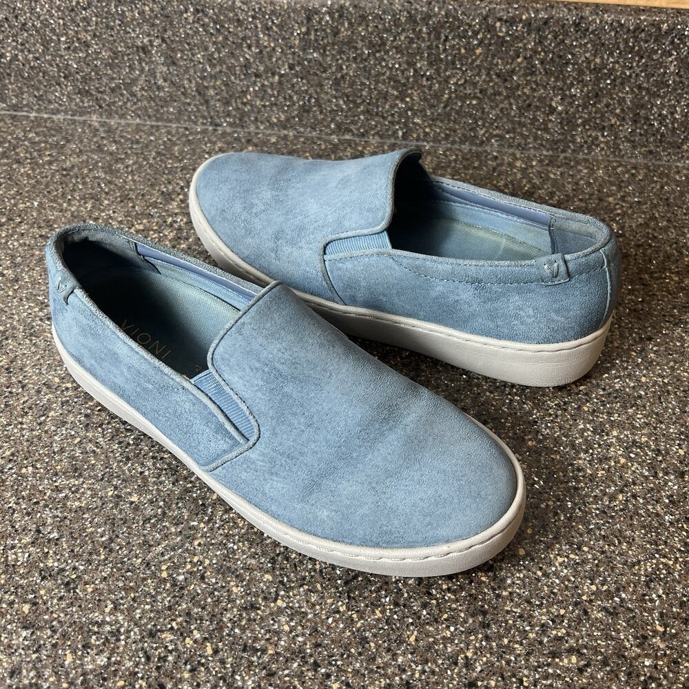 Vionic Light Blue Suede Flats Shoes Womens Size 7 Slip On Comfort Casual Loafers